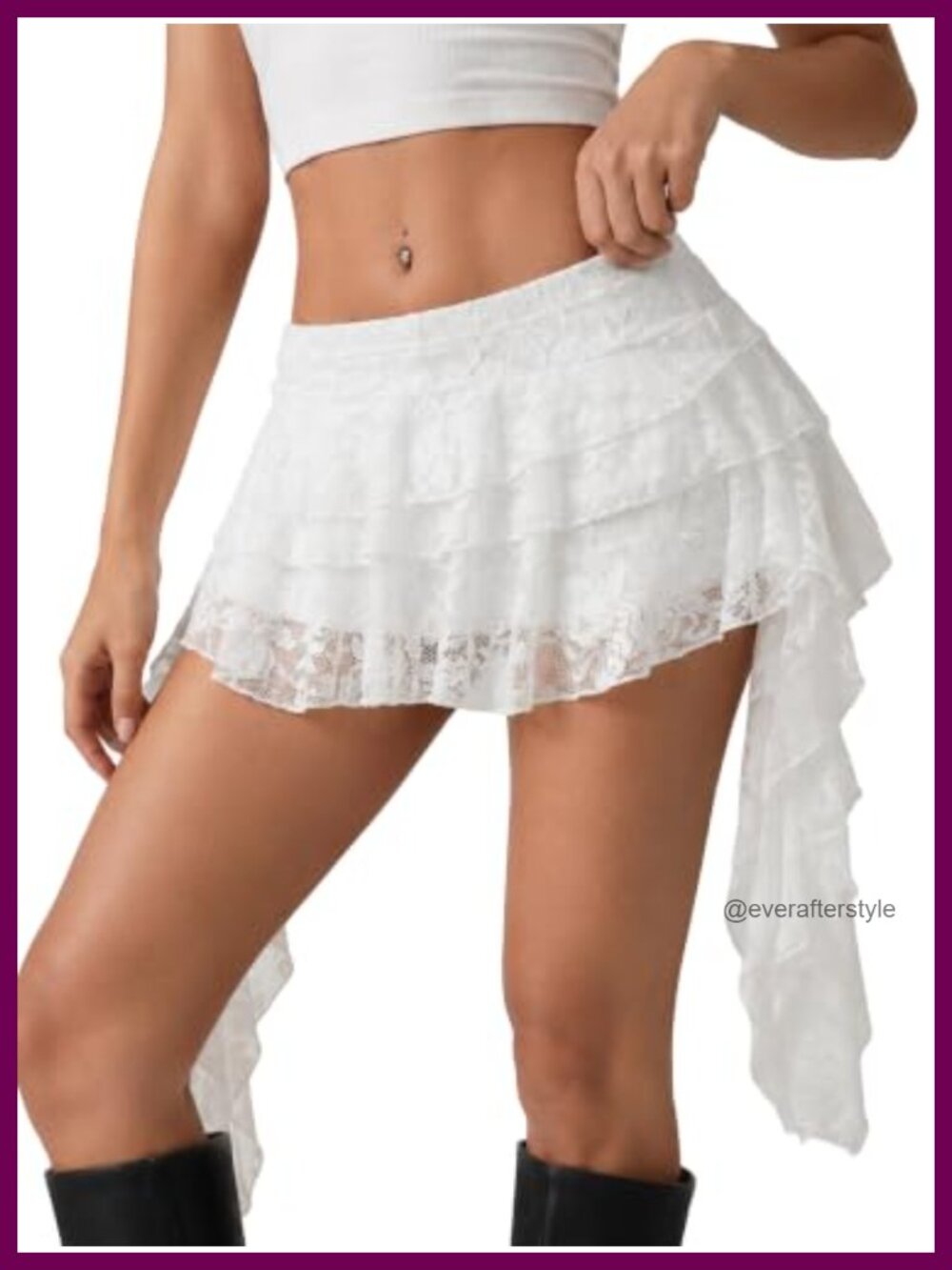 Womens Lace Mini Skort Ruffle Layered Asymmetrical Party Rave Skirt